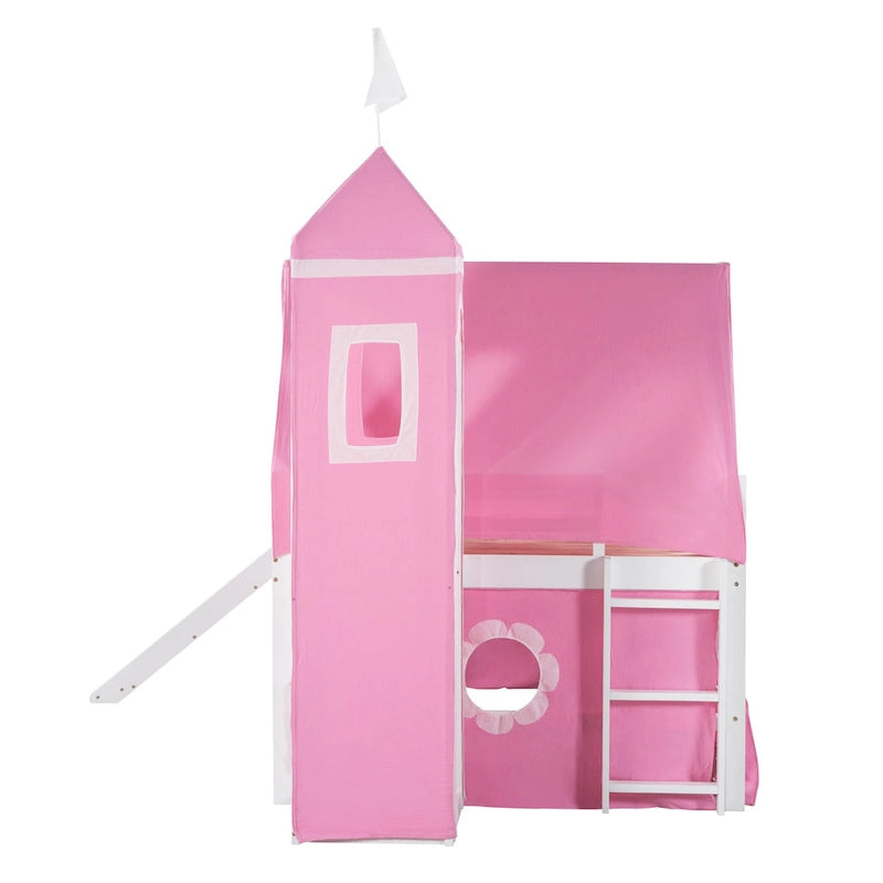 Full Size Cute Solid Wood House Loft Bed with Slide