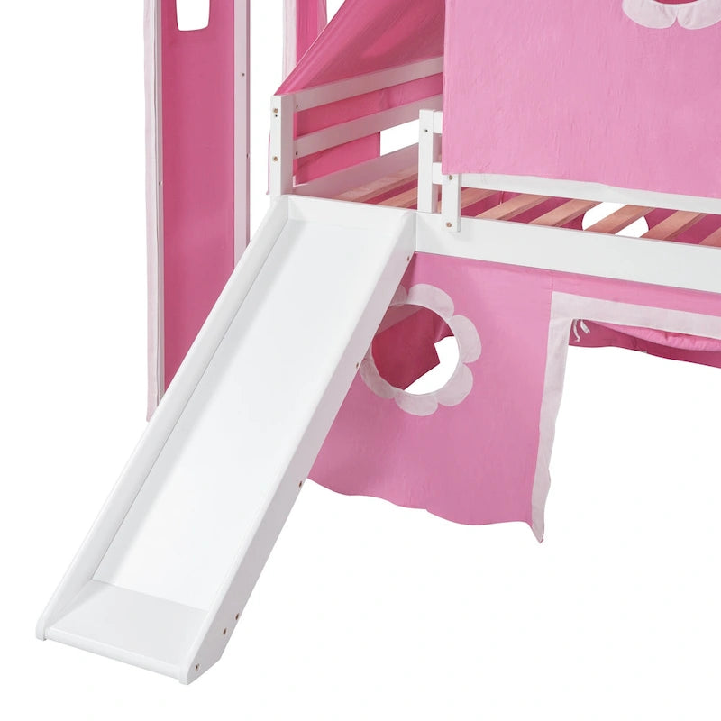 Full Size Cute Solid Wood House Loft Bed with Slide