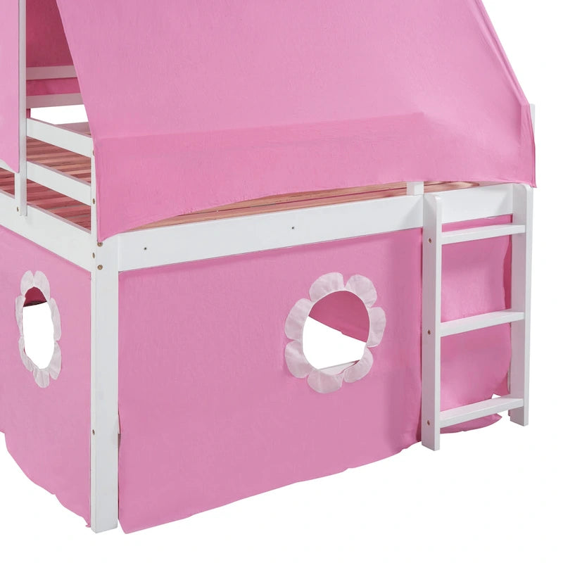 Full Size Cute Solid Wood House Loft Bed with Slide