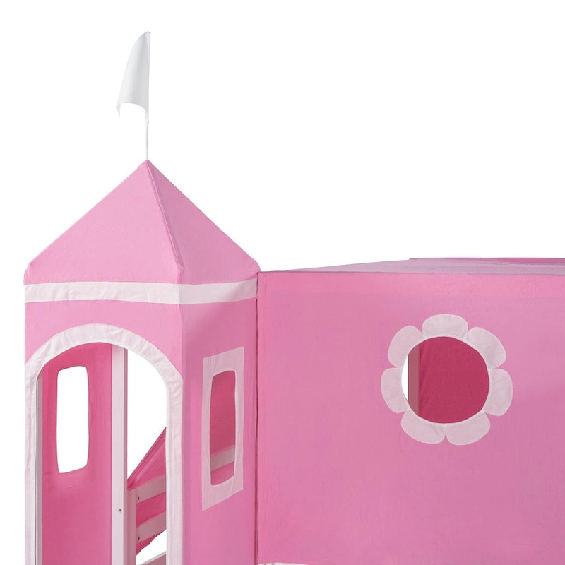 Full Size Cute Solid Wood House Loft Bed with Slide