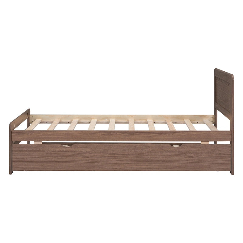 Brown Solid Wood Twin Bed with Trundle