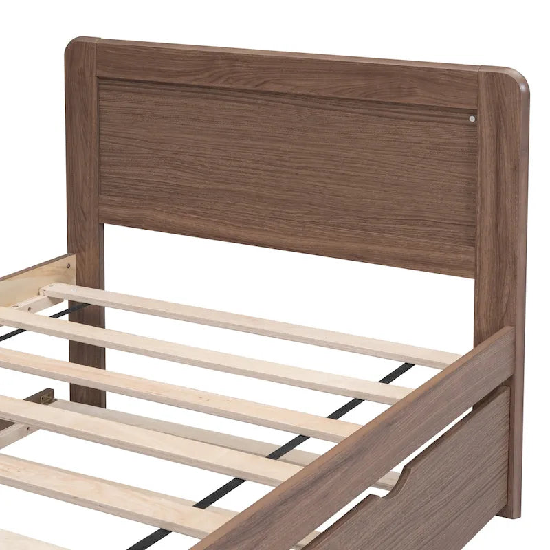 Brown Solid Wood Twin Bed with Trundle
