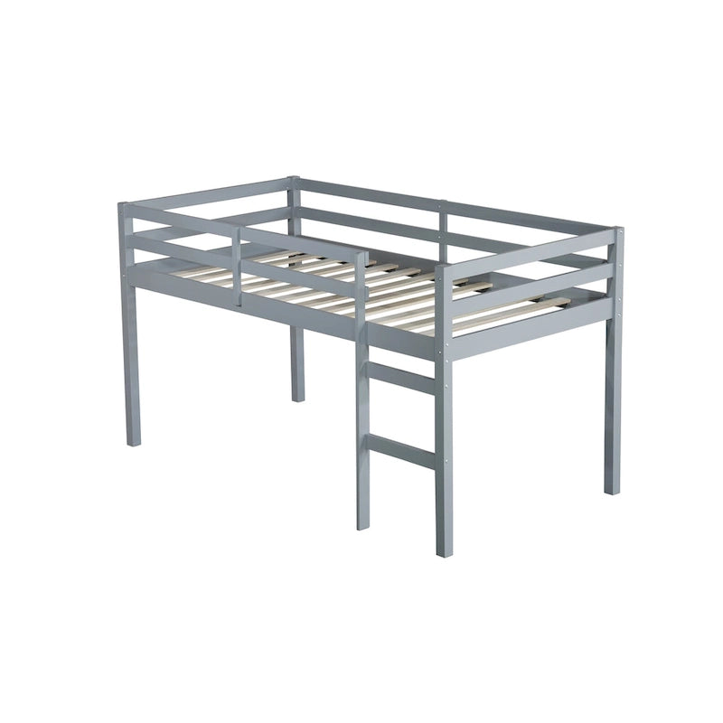 Twin Size Rubber Wooden Loft Bed with Ladder, Bed Platform of Strengthened Slats