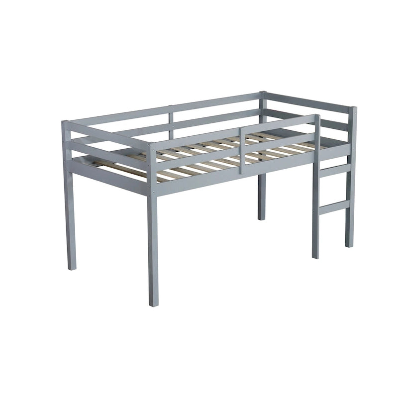 Twin Size Rubber Wooden Loft Bed with Ladder, Bed Platform of Strengthened Slats