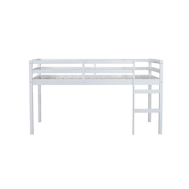 Twin Size Rubber Wooden Loft Bed with Ladder, Bed Platform of Strengthened Slats