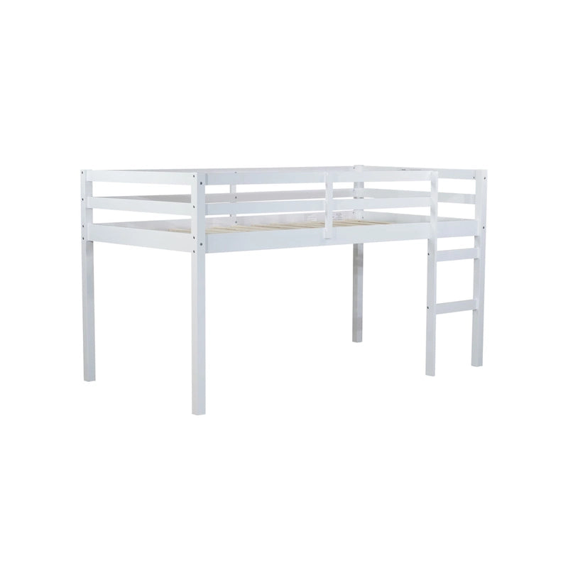 Twin Size Rubber Wooden Loft Bed with Ladder, Bed Platform of Strengthened Slats