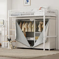 Metal Loft Bed with Wardrobe and Storage Shelves for Kids, Boys and Girls, Bedroom