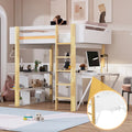 Full Size Solid Wood Loft Bed With Built-in Storage Cabinet and Cubes, Foldable desk