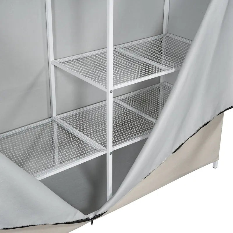 White Twin Size Metal Loft Bed with Wardrobe and Storage Shelves for Kids, Boys and Girls, Bedroom