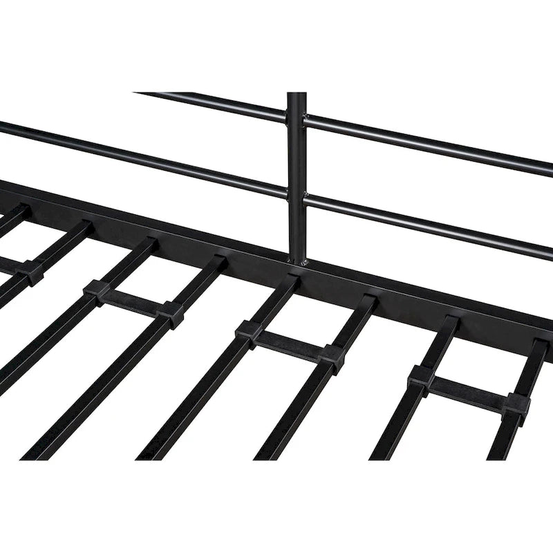 Black Twin Size Metal Loft Bed with Table, Shelves, Heavy-duty Sturdy Metal, Built-in Table, Safety Guardrail