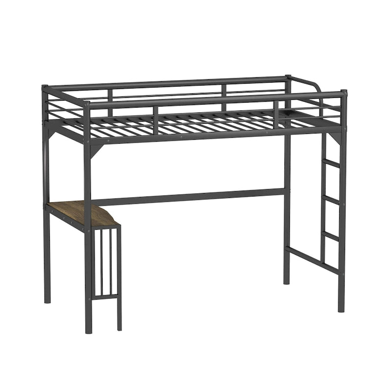 Black Twin Size Metal loft Bed with Desk, Ladder and Guardrails, Bookdesk under Bed for Bedroom