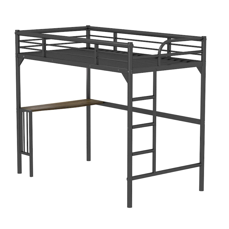 Black Twin Size Metal loft Bed with Desk, Ladder and Guardrails, Bookdesk under Bed for Bedroom