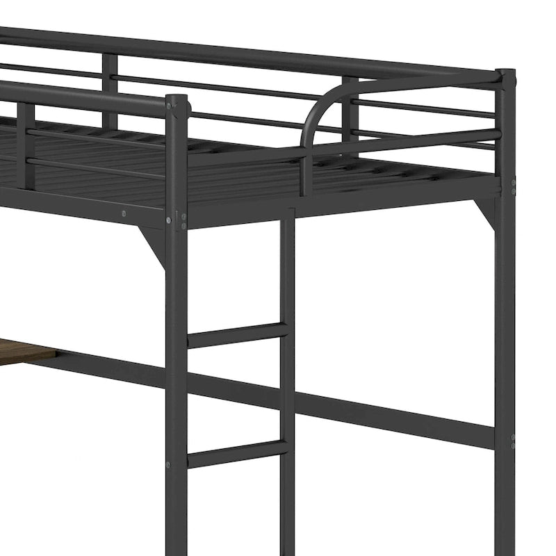 Black Twin Size Metal loft Bed with Desk, Ladder and Guardrails, Bookdesk under Bed for Bedroom