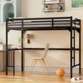 Black Twin Size Metal Loft Bed with Desk and Guardrails