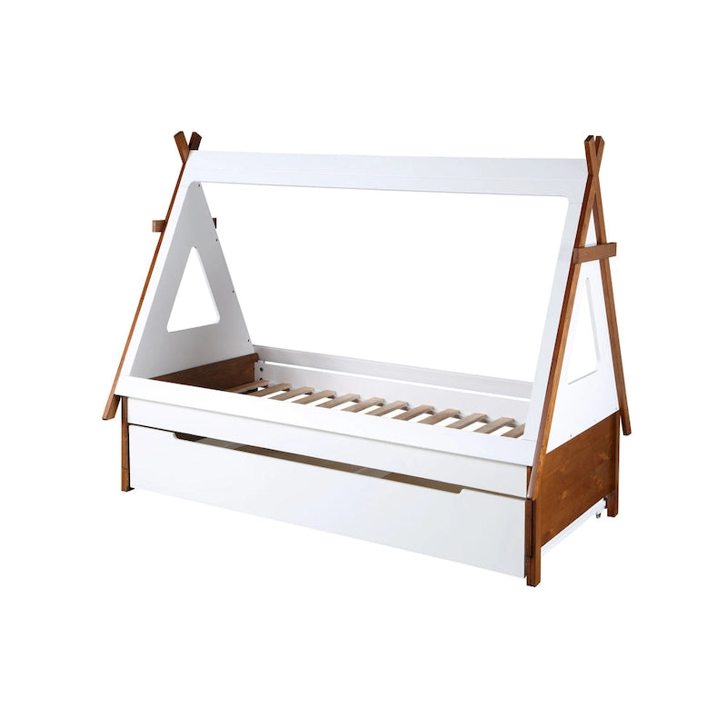 Synthetic Wood Twin Size Tent Bed with Trundle, Storage Minimalist Design, Space-Saving, for Kids' Room
