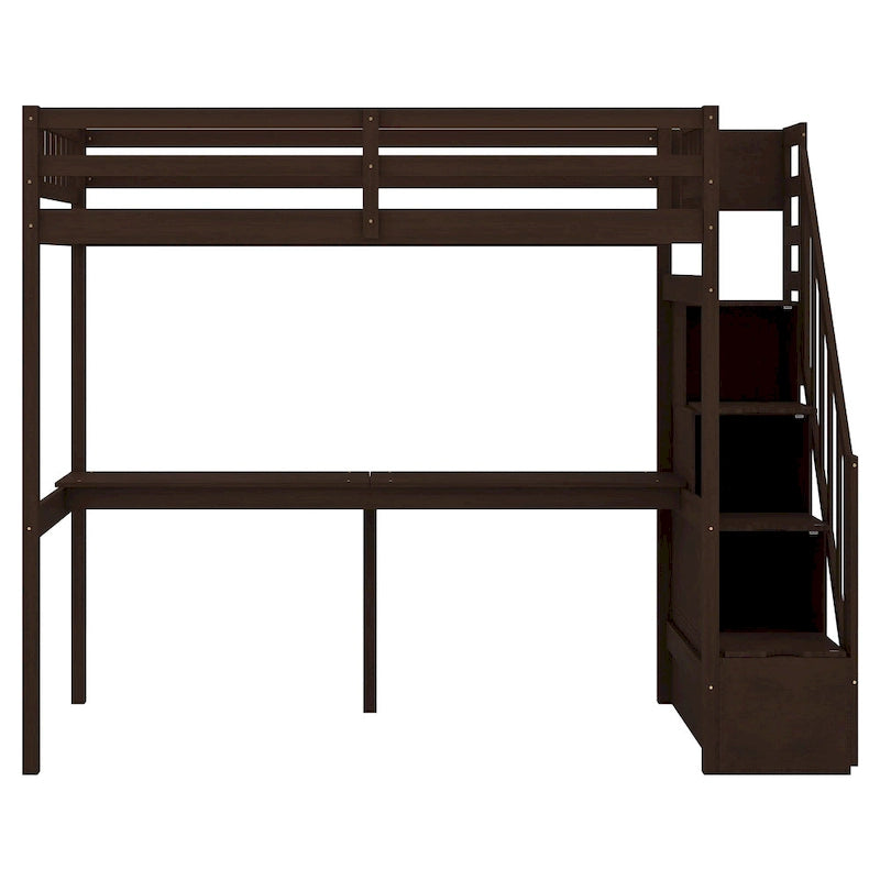 Twin Pine Loft Bed with Desk and Staircase