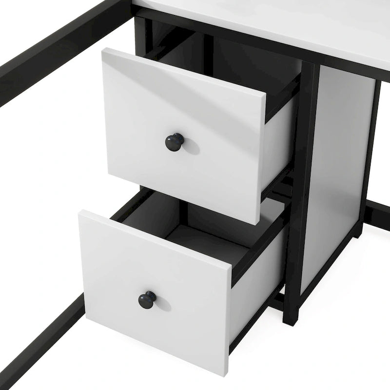 Black Full Size Metal Loft Bed with Desk, Drawers, and Charging Station