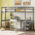 Grey Twin Size Wood Loft Bed with Desk, Storage, and Ladder