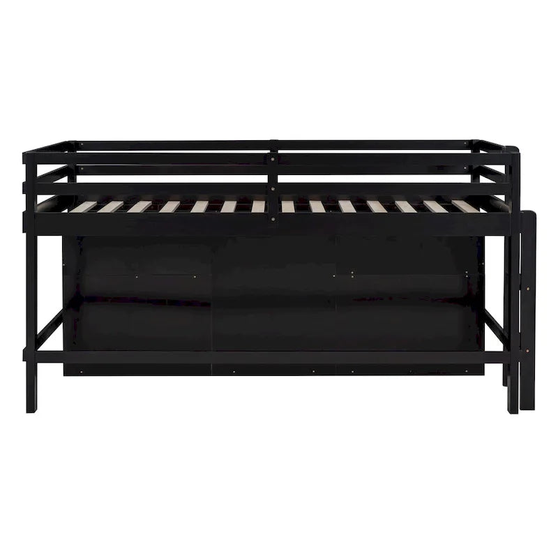 Espresso Twin Solid Wood Loft Bed with Drawers & Cabinet