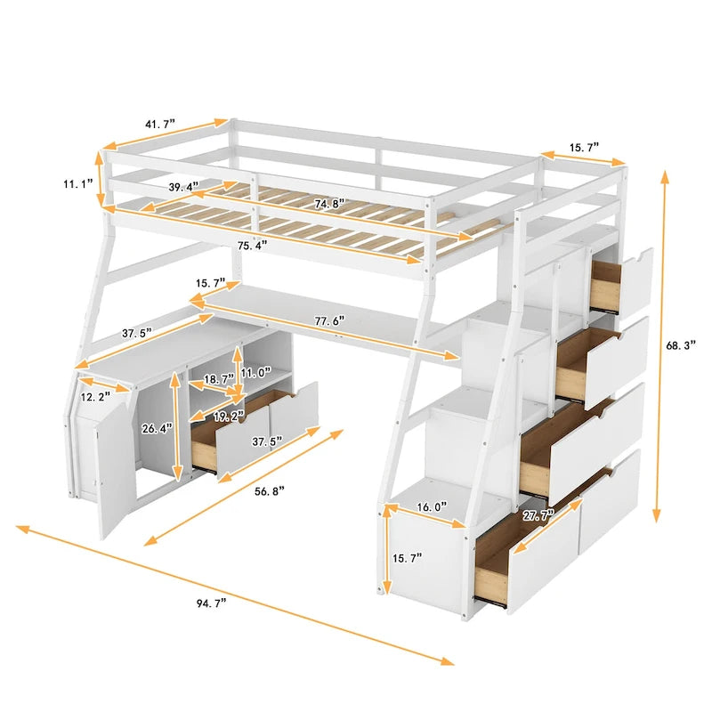 Twin Pine Loft Bed with Desk and Storage