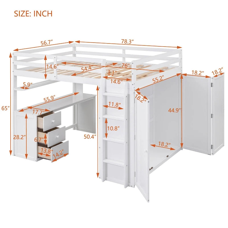 Multi-functional Pine Loft Bed