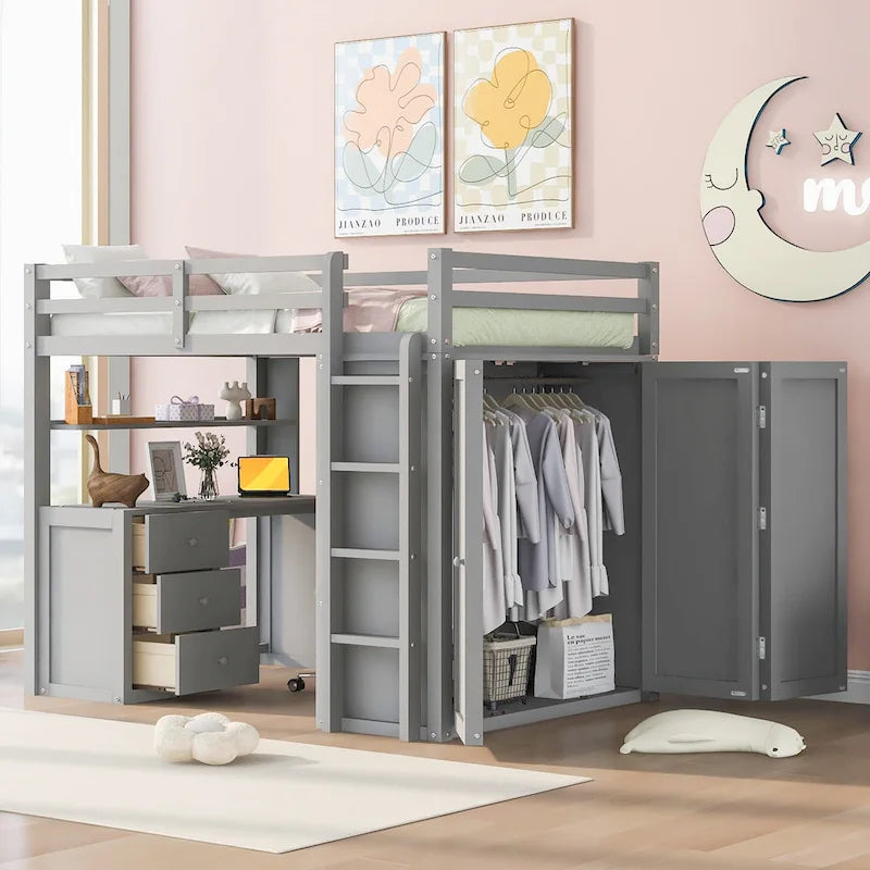 Multi-functional Pine Loft Bed