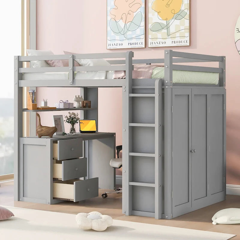 Multi-functional Pine Loft Bed