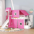 Twin Pine Loft Bed with Staircase, Slide, Tent, Tower, and Guardrail