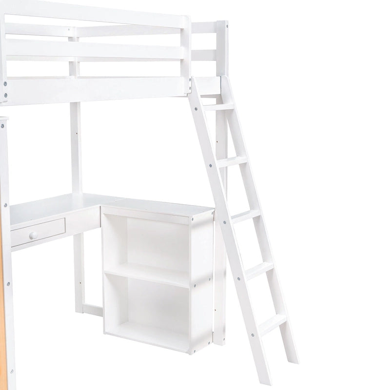 Twin Loft Bed with Desk and Shelves