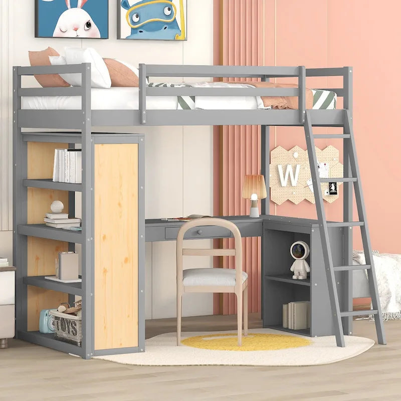 Twin Loft Bed with Desk and Shelves