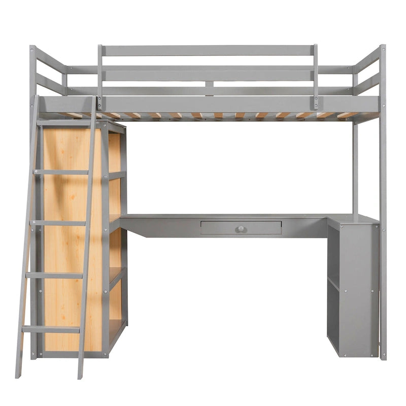 Twin Loft Bed with Desk and Shelves