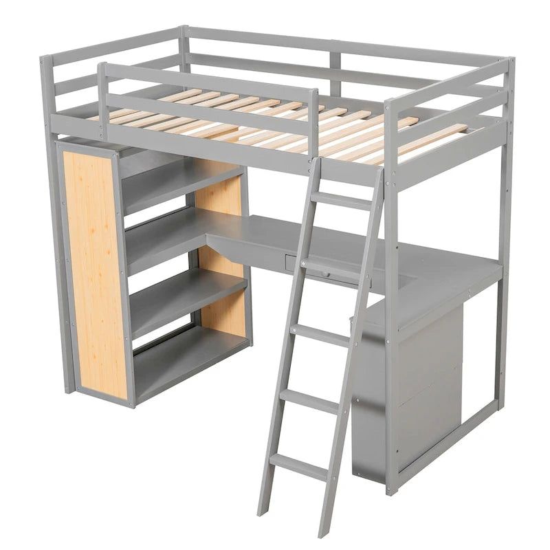 Twin Loft Bed with Desk and Shelves