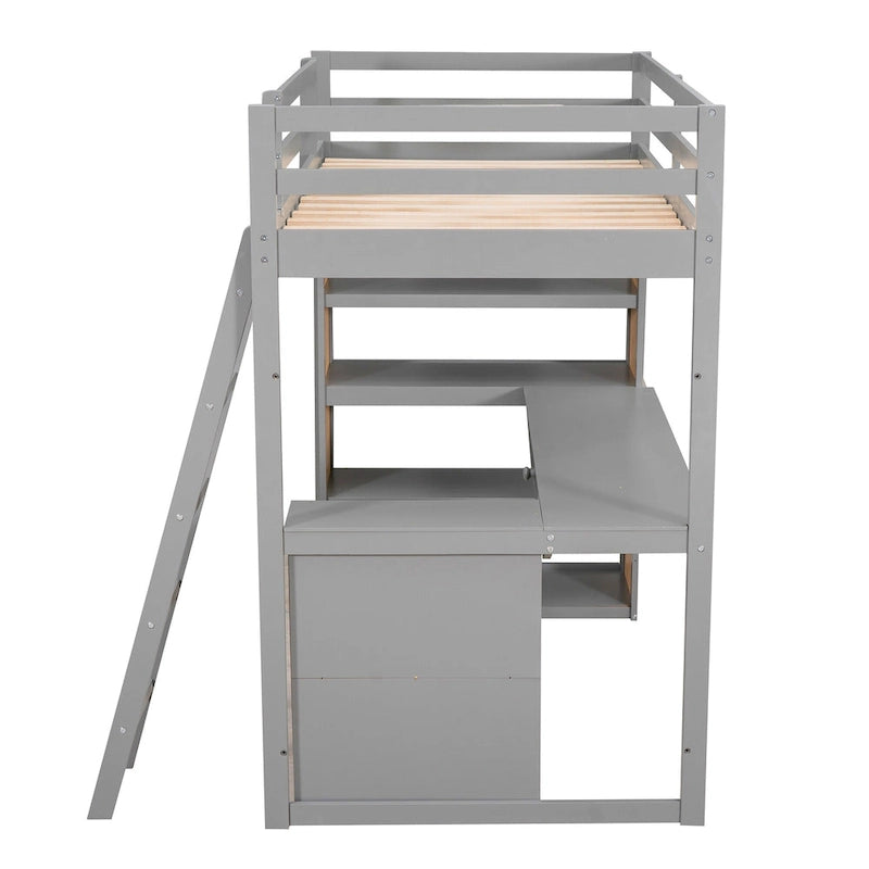 Twin Loft Bed with Desk and Shelves