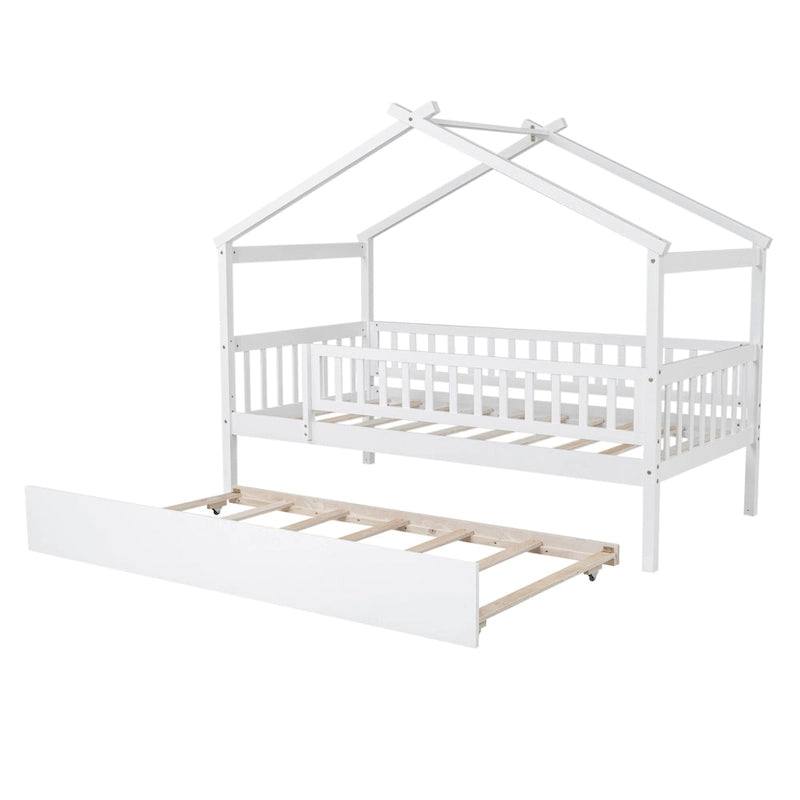 Twin Pine House Bed with Twin Trundle