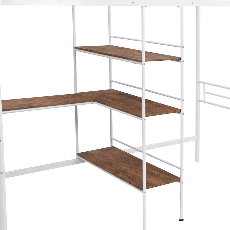 White Twin Low Loft Bed with Ladder and Safety Fence for Children