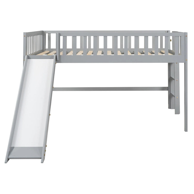 Full Pine Low Loft Bed with Slide