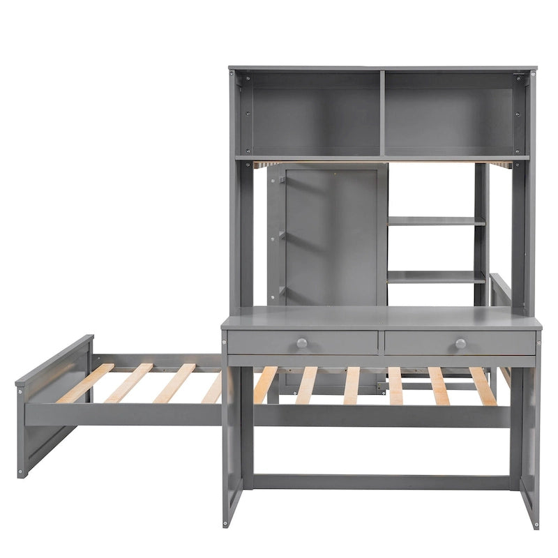 Twin over Twin Pine Loft Bed with Stand-alone