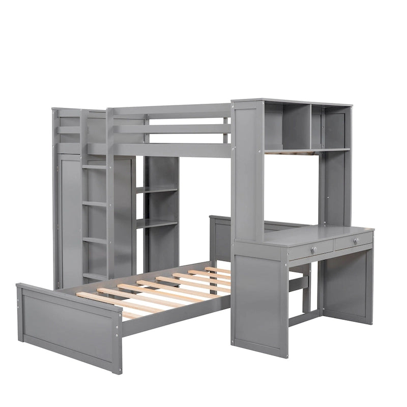 Twin over Twin Pine Loft Bed with Stand-alone