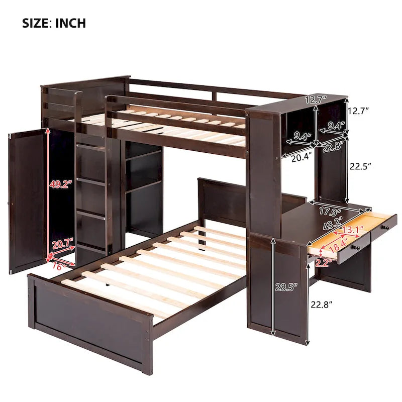 Twin over Twin Pine Loft Bed with Stand-alone