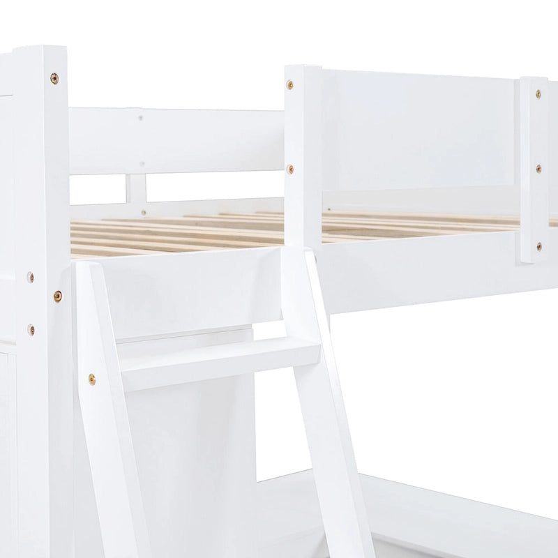 White Full Solid Wood Loft Bed with Desk & Shelf