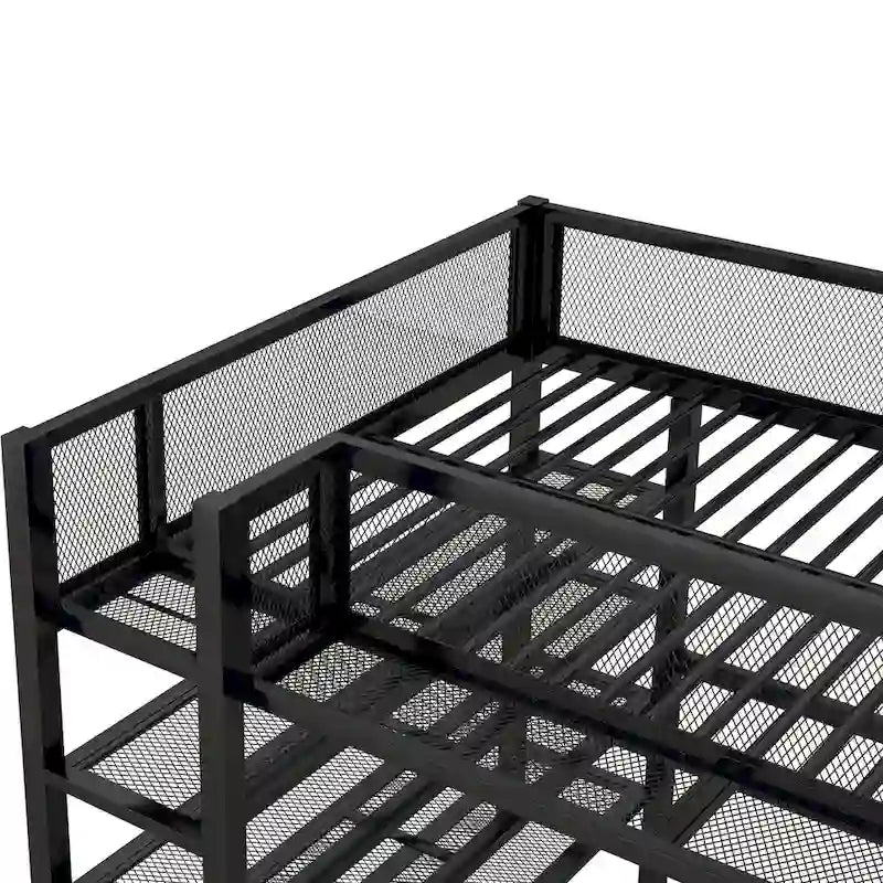 Black Full Metal Loft Bed with Shelves & Workstation