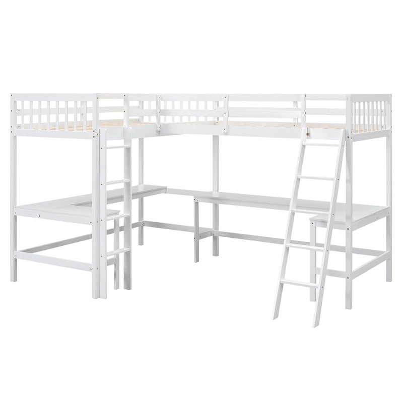 Twin L-Shaped Loft Bed with Desks
