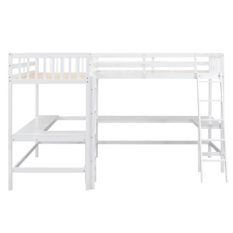 Twin L-Shaped Loft Bed with Desks