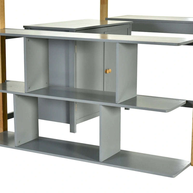 Twin Size Solid Wood Loft Bed with Built-in Storage and Foldable Desk