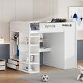 Full Size Solid Wood Loft Bed with Desk, Wardrobes, and Shelves
