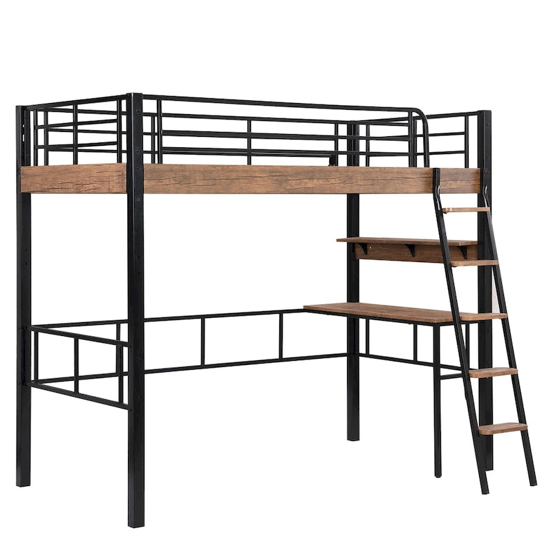Twin Metal Loft Bed with Desk