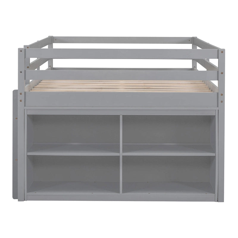 Full Size Solid Wood Loft Bed with Retractable Desk and Drawers