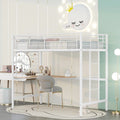 White Twin Size Metal Loft Bed with Desk, Ladder, and Metal Grid for Kids