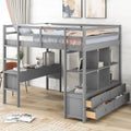 Full Size Pine Loft Bed with Built-in Desk & Drawers