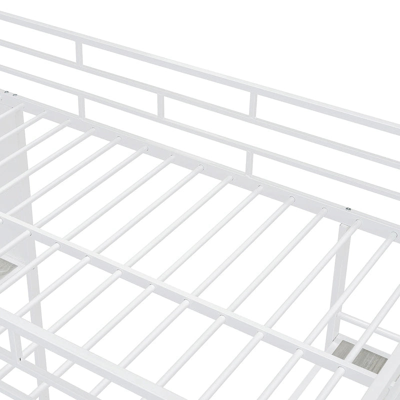 White Twin Loft Metal Bed with Shelves